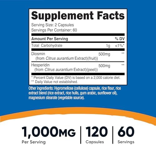 Nutricost Diosmin with Hesperidin (1000mg) 120 Capsules - Diosmin Complex, Vegan, GMO-Free, Gluten-Free, 60 Servings