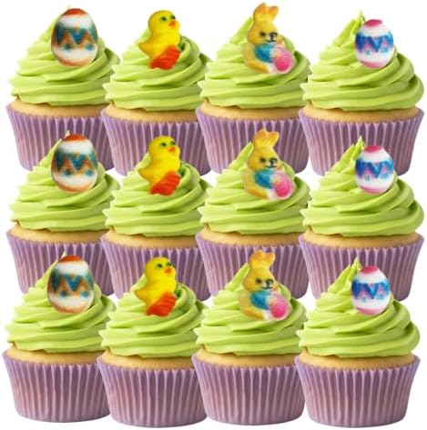 Mini Easter Animals Sugar Decoration Toppers - Bunnies, Chicks, & Eggs Edible Topper For Cakes, Cupcakes, Fruits, & More - 24ct