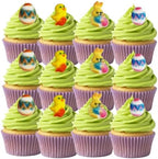 Mini Easter Animals Sugar Decoration Toppers - Bunnies, Chicks, & Eggs Edible Topper For Cakes, Cupcakes, Fruits, & More - 24ct
