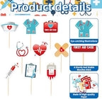 36 Pcs Medical Theme Toothpick Cupcake Toppers, Mini Doctor Nurse Party Picks with 9 Designs for Graduation, Hospital Birthday, Clinic Decorations, Cakes, Drinks, and Dessert Table Decor