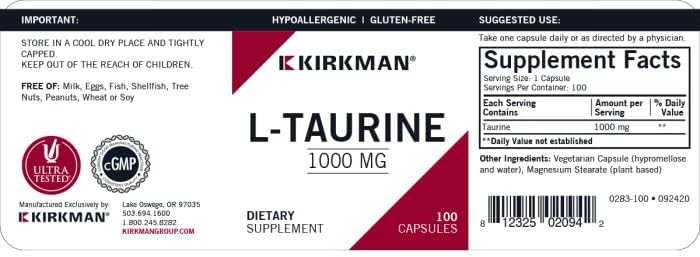 Kirkman L-Taurine 1000 mg - Hypoallergenic | 100 Vegetarian Capsules