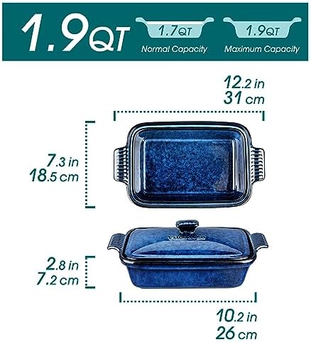 vancasso Starry Casserole Dish With Lid, 1.9 Quart Casserole Dish for Oven, 12x7 Baking Pan with Handles, Casserole Baking Dish Lasagna Pan with Lid, Microwave, Dishwasher Safe, Blue