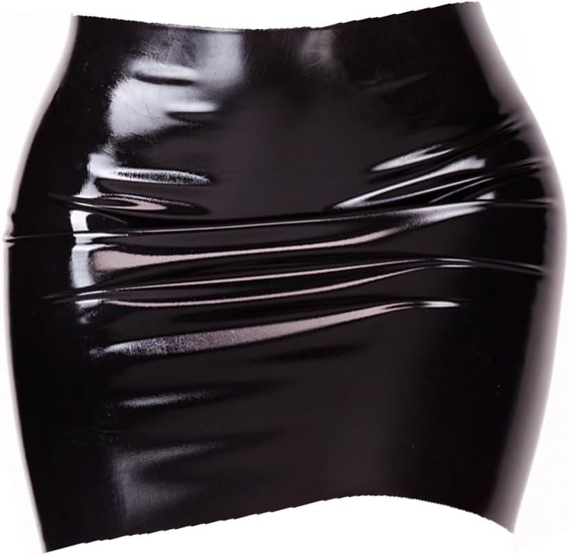 EXLATEX Women's Latex Rubber Gummi Black Mini Skirt