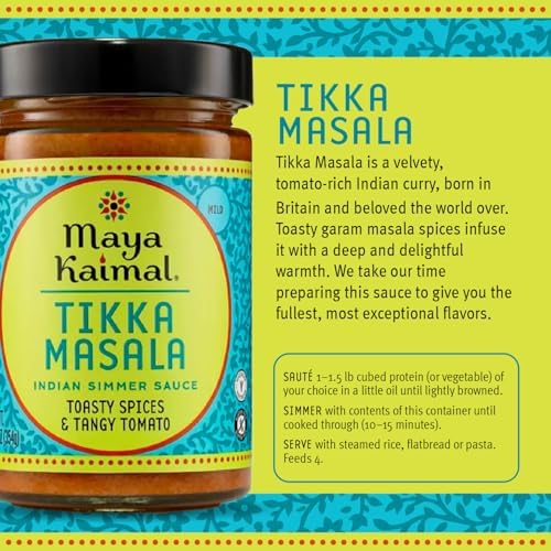 Maya Kaimal Tikka Masala Sauce, Mild Indian Simmer Sauce with Tomato and GaramMasala Spices. Vegetarian, Gluten Free, 12.5 oz