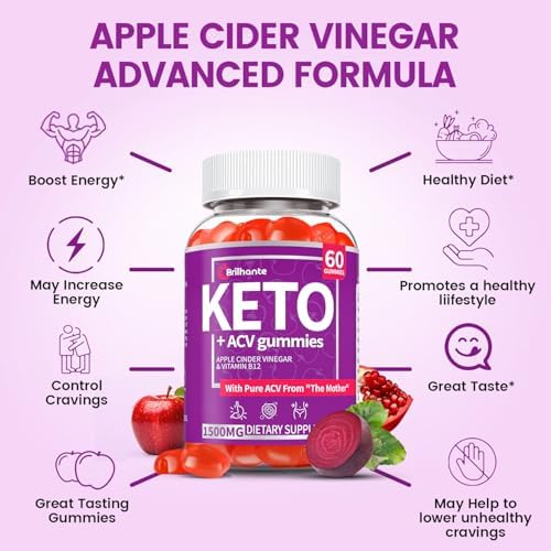 Organic Apple Cider Vinegar Gummies Sugar Free, Keto ACV Gummies: Apple Cider Vinegar with Mother, Vitamin B12 & B6, Beetroot | Gut Health, GMO Free & Vegan, Metabolism, Energy Gummy - 60 Count.