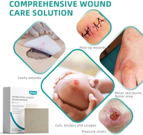 Dimora Upgrade Silver Calcium Alginate Wound Dressing -Antibacterial Non Stick Gauze for Wounds Care, Highly Absorbent Sterile Bandage Pads with Ag, 2'' x 2'' Patches 12 Packs Individual