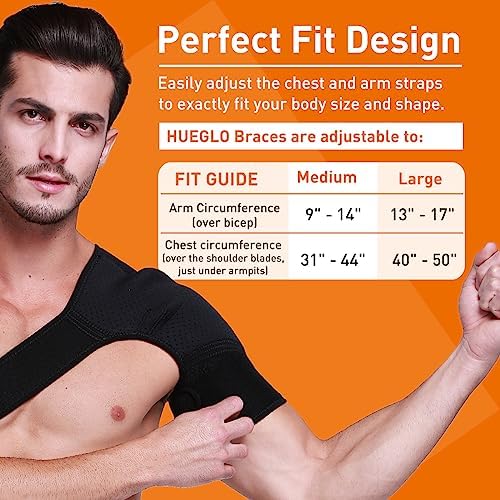 HUEGLO Shoulder Brace for Men and Women,Adjustable Shoulder Support for Torn Rotator Cuff,Shoulder Compression Sleeve for AC Joint Pain Relief,Dislocation, Bursitis,Large (Left)