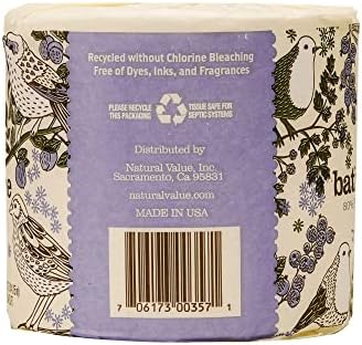 Natural Value 100% Recycled Bathroom Tissue, 500 2-Ply Sheets Per Roll (16 Rolls) Free of Dyes, Fragrance, No Chlorine Bleach, Made utilizing continuously recycled water, A+ by NRDC