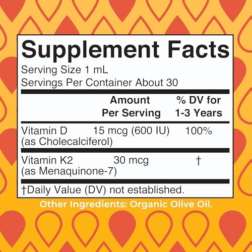 MaryRuth Organics Vitamin D3 | Vitamin K2 | Vitamin D3 K2 Drops | K2 D3 Vitamin Liquid Supplement for Toddlers | Kids Supplement for Calcium Absorption Strong Bones | Vegan | Gluten Free | 1 Fl Oz