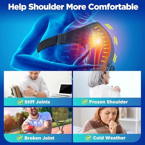 Cordless Portable Shoulder Heating Pad & Massager, Heating Vibration Shoulder Wrap, Shoulder Brace for Pain Relief, Rotator Cuff Support for Men & Women, Black