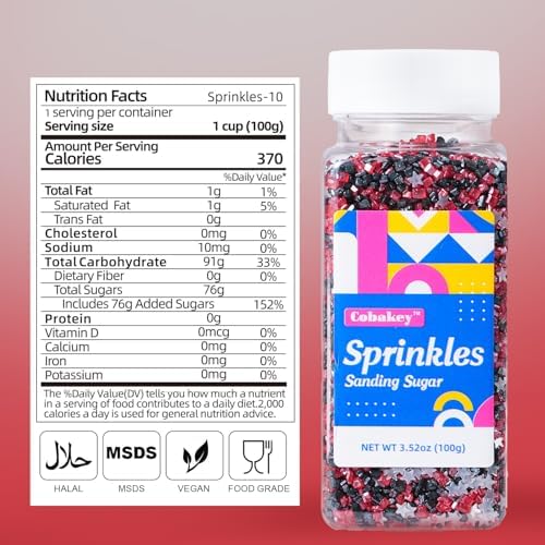 Halloween Sanding Sugar Edible Stars Glitter Mix, Red & Black Sugar Sprinkles for Cake Decorating, Sparkling Sanding Sugar for Cupcake Toppers Cookie Decorations for Party Celebrations 3.5oz