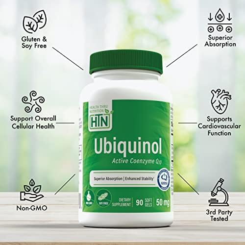 Health Thru Nutrition Ubiquinol 50mg 90 Softgels as Kaneka QH Reduced CoQ-10 | Stabilized - 3rd Party Tested | Enhanced Bioavailability | Cardiovascular & Mitochondria Function Support | Non-GMO