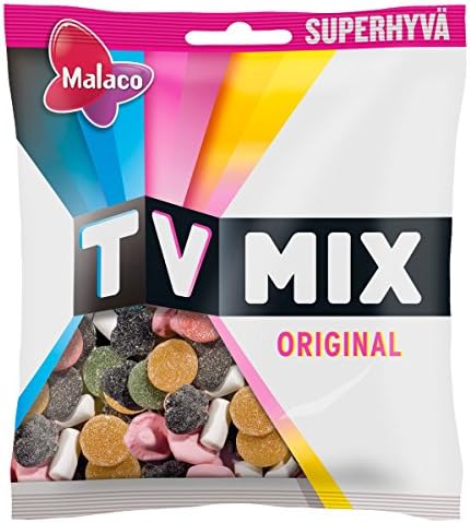 Malaco Tv Mix - Original - Swedish - Salmiak - Licorice & Fruity - Wine Gums - Assorted - Candies - Sweets - Party Bag 325g