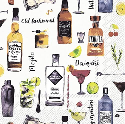 IHR Ideal Home Range - Paper Napkins COCKTAILS FOR HIM cream 20-Count 3-Ply Cocktail Napkins 5 x 5 inches