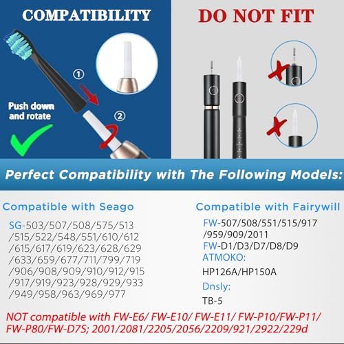 Toothbrush Heads for FairyWill, Replacement Brush Heads for Fairy Will, Electric Toothbrush Replacement Heads for Fairywill FW-507/508/551/515/917/959, FW-D1/D3/D7/D8