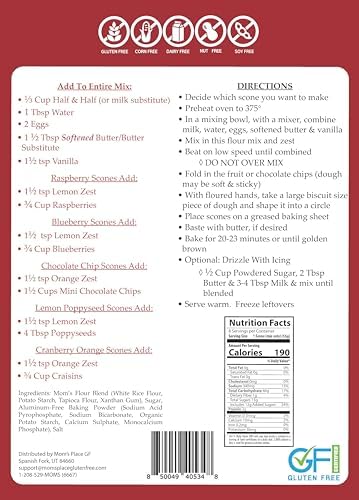 Mom's Place Gluten-Free Scrumptious Sweet Scone Mix with 5 Recipes, Quick & Easy, Nut-Free, Dairy-Free & Soy-Free, 8 Servings, 15.3 oz