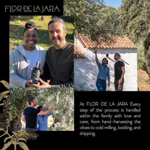 FLOR DE LA JARA Premium Extra Virgin Olive Oil from Spain, First Cold Pressed, Polyphenol-Rich, Monovarietal Picual, Hand-Harvested Olives, Family-Owned Grove, Low acidity (0,1%), 16.9 fl oz (500ml)