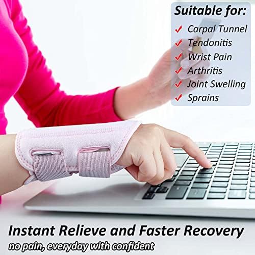 Compression Wrist Brace for Men and Women, Recovery Night Wrist Sleep Support Brace - Adjustable Support Splint for Wrist Pain, Carpal Tunnel, Arthritis, Tendonitis (Pink, Left Hand, Small/Medium)