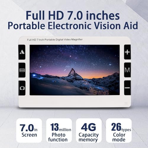 7 Inch Digital Video Magnifier Handheld Portable Low Vision Reading Aids Electronic Magnifier, 2-32X LCD Screen Zoom HDMI & AV Output 26 Color