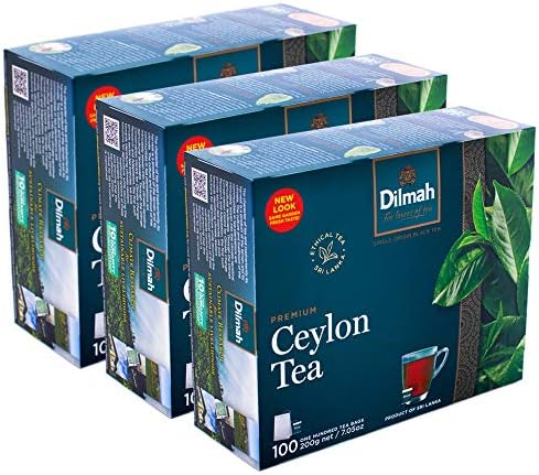 Dilmah Premium 100% Pure Ceylon Tea, 100-Count Tea Bags (Pack of 3)