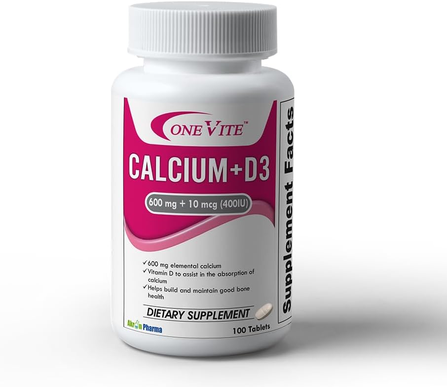 OneVite Calcium + D3 600mg + 10mcg Dietary Supplement 100 Tablets, Helps to Build and Maintain Bone Health