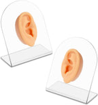 2 Pcs Soft Silicone Ear Model with Acrylic Stand, Left and Right Flexible Fake Ear for Earrings Display, Realistic Ear Model for Piercing Practice, Acupuncture Teaching Tool