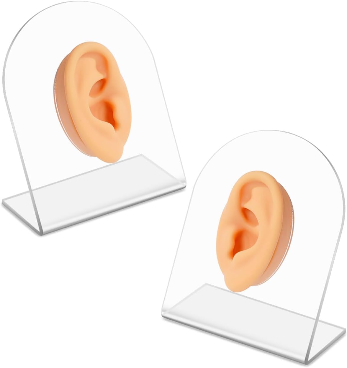 2 Pcs Soft Silicone Ear Model with Acrylic Stand, Left and Right Flexible Fake Ear for Earrings Display, Realistic Ear Model for Piercing Practice, Acupuncture Teaching Tool