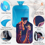 Giraffe Oil Painting Hot Water Bottle with Soft Cover, 2L Hot Water Bag for Pain Relief Menstrual Cramps Hand Feet Warmer Neck and Shoulder Hot and Cold Therapy