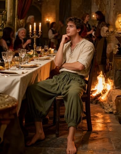 Men's Medieval Pirate Pants Linen Renaissance Viking Costume Trousers Baggy Harem Linen Pants for Cosplay