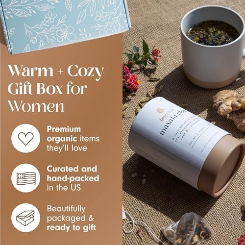 UnboxMe Tea Gift Basket for Women - Valentines Self Care Box with Cozy Socks, Mug, Chai Tea, Honey & Cinnamon, Relaxation Care Package