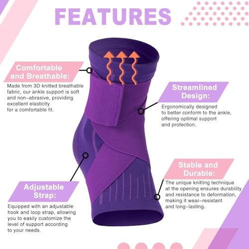 Tarpop 1 Pair Ankle Brace for Kids Compression Ankle Sleeves Adjustable Foot Support Brace Elastic Guard for Children Boys Girls Sports Running Jogging Dance Fitness Gymnastics(Dark Purple,Small)