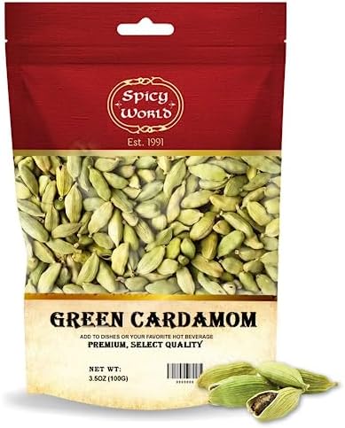 Spicy World Green Cardamom Pods 3.5 Oz - As Seen on Tik Tok - Premium Quality Whole Green Cardamom Pods | Vegan | Large | Aromatic Cardamon