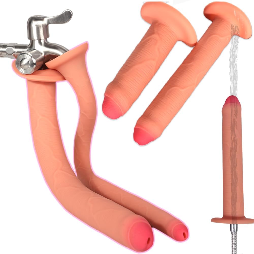 Lewose 2-in-1 19" Silicone Extra Long Realistic Dildo Enema Douche, Hollow Extended Shower Anal Plug for Men & Women G Spot Prostate Massage Butt Plug Dildos BDSM Sex Toys for Adults Male Female (S)