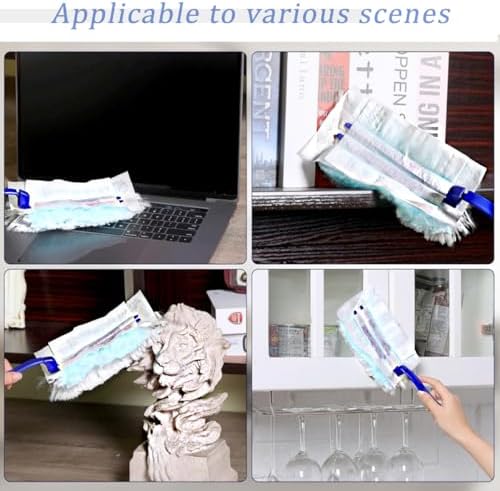 30 Pack Duster Refills Compatible with Swiffer Duster, Heavy Duty Multi Surface Duster Replacement with 1 Extra Handle for Cleaning Furniture, Blinds, Ceiling Fans and Car