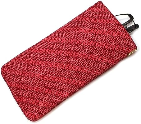 Calabria Squeeze Top Eyeglass Case Soft Faux Leather Red 3 Pack Women Braided Pattern Cute Eye Glasses Holder Sunglass Pouch