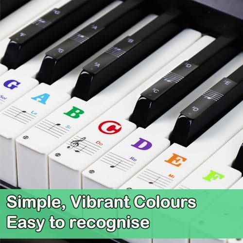 Piano Keyboard Stickers for 88/61/54/49/37 Key, with Piano Sheet Music,Large Letter Piano Key Stickers for Learning, Removable Notes Label for Beginners and Kids,Multicolor