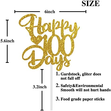Gold Glitter Happy 100 Days Topper, Baby’s 100 Days Birthday Cake Decorations, 100 Days Birthday / 100 Days Anniversary Party Decorations