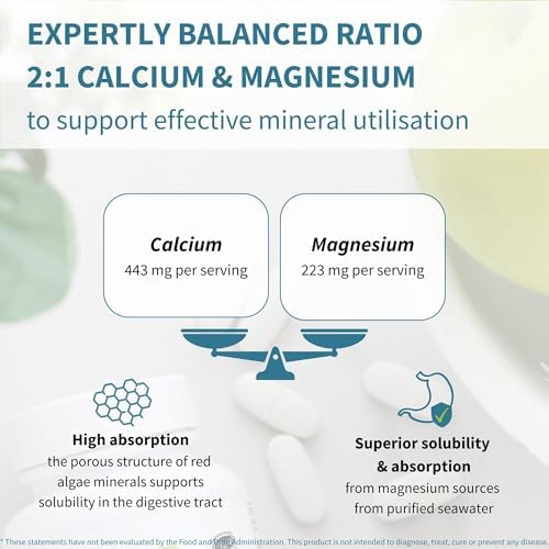 Igennus Red Algae Calcium Magnesium Complex, Comprehensive Bone Support with K2, D3 & Boron, High Absorption Minerals, Vegan & Plant Based, Non-GMO, 60 Tablets
