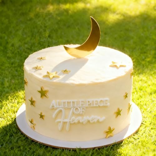 A Little Piece of Heaven Cake Topper, Acrylic Baby Shower Party Decoration with Star and Moon for Gender Reveal Baptism Pregnancy Announcement First Birthday Heavenly Party.