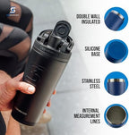 Ice Shaker Insulated Stainless Steel Shaker Bottle | 26oz, Navy | Cold for 30+ Hours | Insulated Cup with Twist-on Agitator | Odor-Free Bottle for Protein Shakes, Water, Smoothies, Cocktails