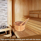 6L Wooden Sauna Bucket and Ladle Set, Handmade Cedar Sauna Bucket with Rope Handle,Natural Cedar