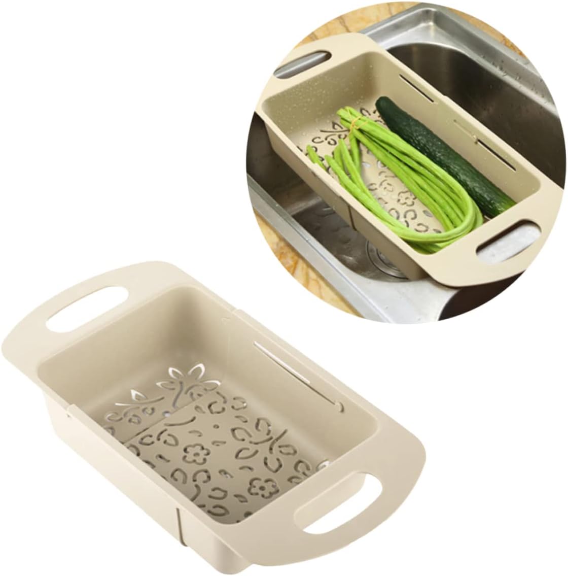 PRETYZOOM Fruit Veggie Washing Bowl Kitchen Sink Colander Strainer Collapsible Design Easy Drainage