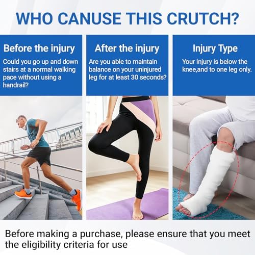 Hands Free Knee Crutch, Knee Crutch Mobility Support for Injury, Disability, Elderly. Replaces Crutches for Adults. Universal for Both Left and Right feet.