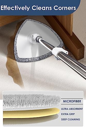 VENETIO Triangle Floor Mop with Washable and Reusable Microfiber Pad, Telescopic Cleaning Mop Set for Wood, Hardwood, Laminate, Vinyl, Ceramic Tile (Refills for INNOWELLCLEAN Spin Mop System)