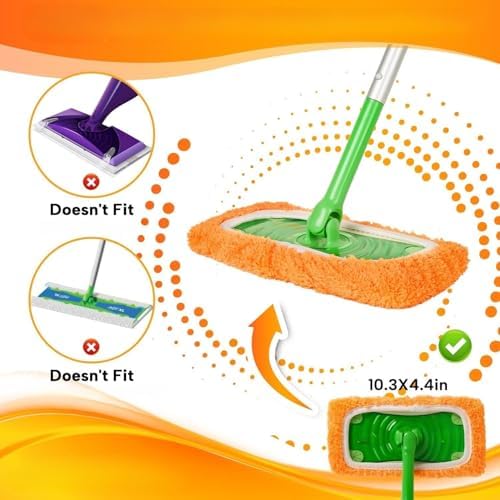 Microfiber Mop Pads - 5 Pack Reusable Washable Refills for Wet & Dry Floor Cleaning - Fits Most Standard Mops - Orange Household Cleaning Pads