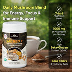 Naturealm Sacred 7 Organic Mushroom Powder Supplement | 60-Day Supply | 7-in-1 Blend with Lions Mane, Reishi, Chaga | Brain & Immune Support | 100% Fruiting Bodies for Coffee & Smoothies