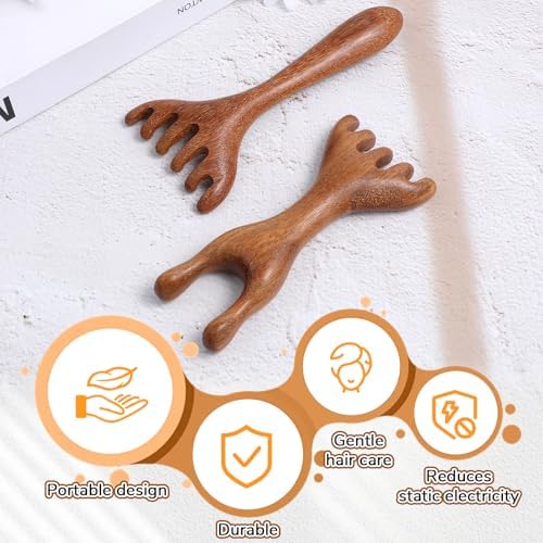2 Pack Wooden Scalp Massage Tool Wooden Massage Comb Foot Head Massager Scalp Natural Wood Dual-Ended Hand Held Foot Massager Neck Therapy Massages Tool for Scalps Relax Christmas Gifts