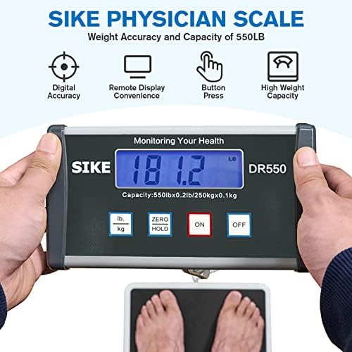 SIKE Digital Physician Scale, Medical Floor Scale for Body Weight, 550 lb Limit Professional Weight Scale, Portable Easy to Read Digital Display, Heavy Duty, Pound & KG Settings, 12.5" x 12" Platform