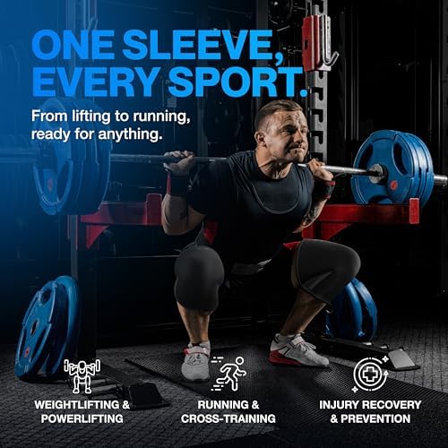 Modvel 7mm Neoprene Knee Sleeves for Men & Women Weightlifting & Powerlifting – Compression Knee Sleeve Support for Squats, Gym, Training – USPA, IPL Approved – Medium Black (Pair)