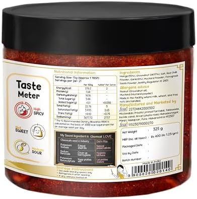 FarmDidi Avakaya Mango Pickle | Avakaya Aam Ka Achaar | Preservative Free Indian Spicy Aam Ka Achar | Andhra Style Authentic Special Mango Pickle | Theekha Homemade Pickles 325g